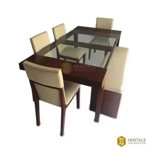 6 seater glass wood modern dining table