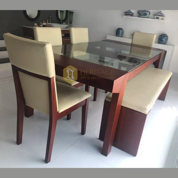 wooden dining table designs with glass-top